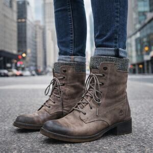 Timberland Women's 8.5 Whittemore Harris Tweed Grey Leather Lace Up Tall Boots